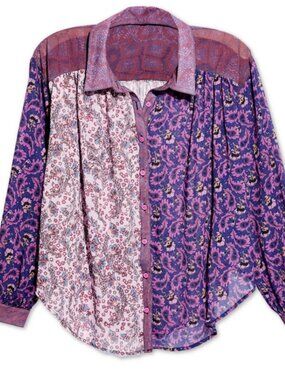 Free People Boho Mixed Print Oversized Button Down Blouse Dani S